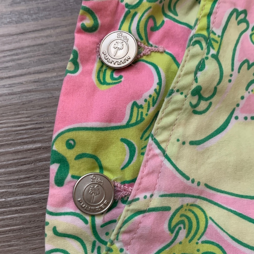 Lilly Pulitzer Vibrant Pink and Green Lion and Fish Overalls Size 6 - Picture 5 of 13